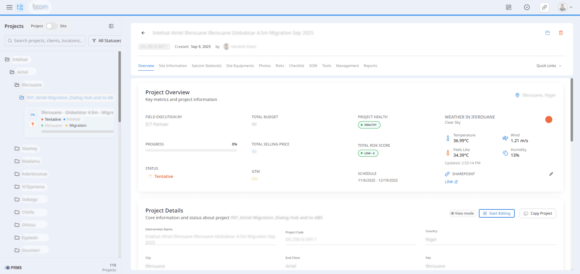 Detailed project tracking with timeline and resources