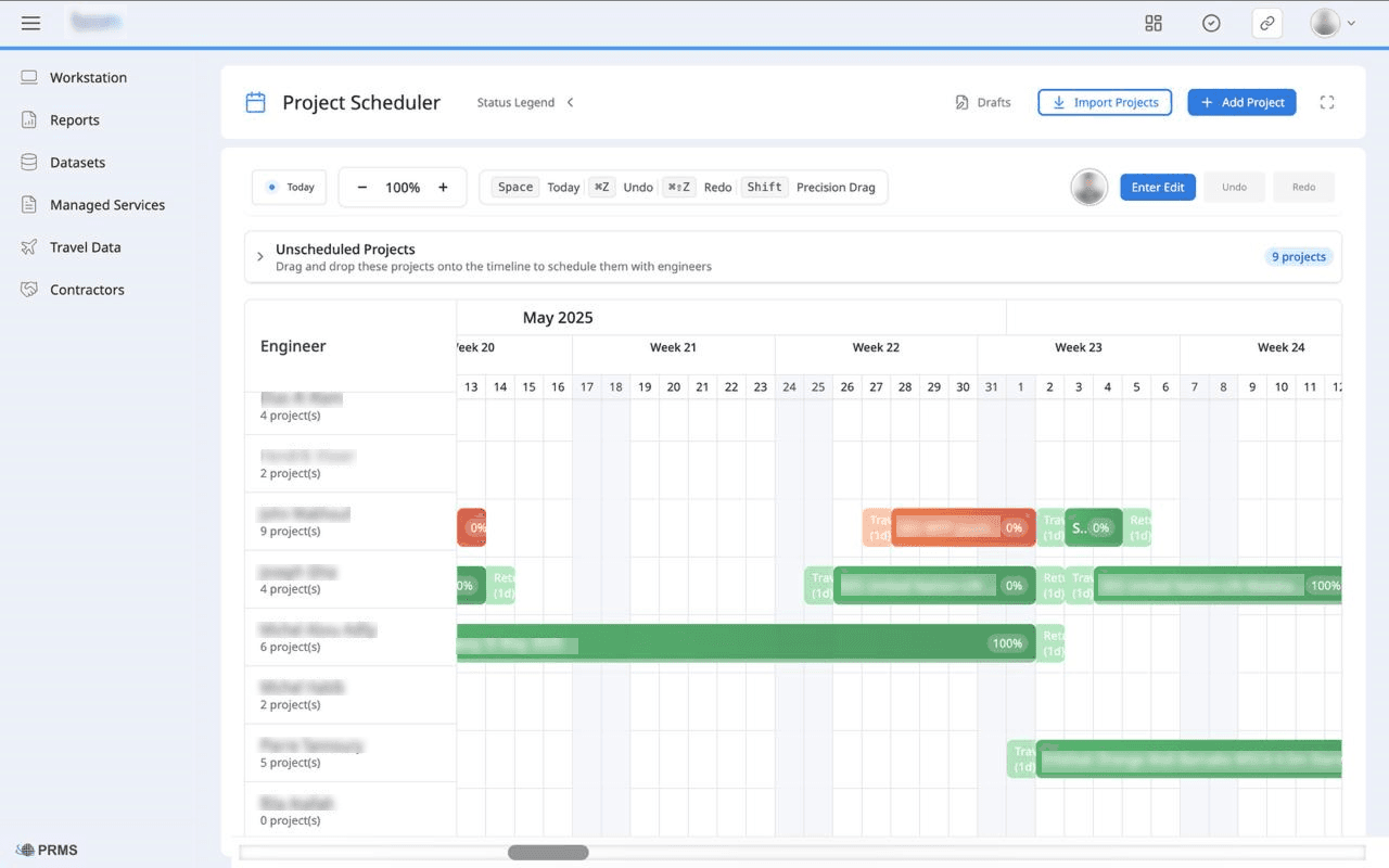 Main dashboard with project overview and scheduling
